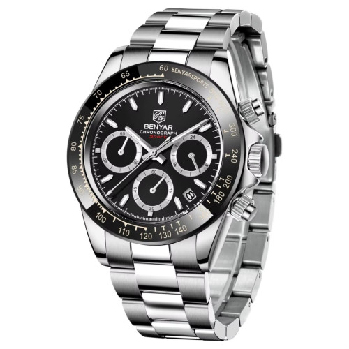 Мужские часы Benyar BY-5169 Silver-Black кварцевый хронограф