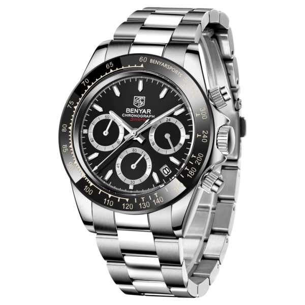 Мужские часы Benyar BY-5169 Silver-Black кварцевый хронограф