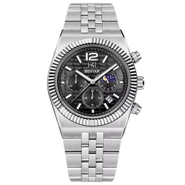 Чоловічий кварцовий годинник Benyar BY-5225 Silver-Black зі сталі