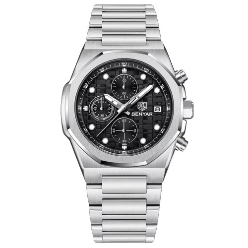 Мужские часы Benyar BY-5216 Silver-Black кварцевые с хронографом