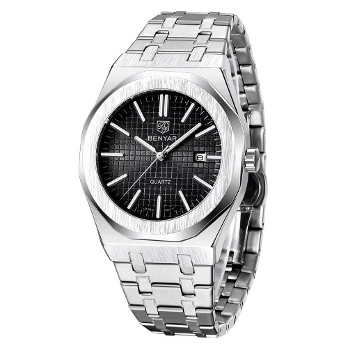Мужские часы Benyar BY-5156 Silver-Black стальные кварцевые