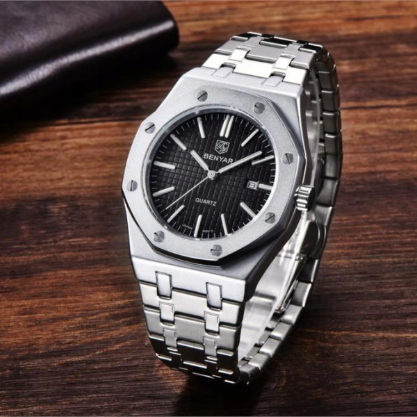 Чоловічий годинник Benyar BY-5156 Silver-Black з нержавіючої сталі