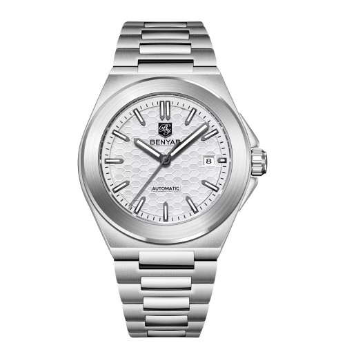 Чоловічий механічний годинник Benyar BY-5219 Silver-White з автопідзаводом