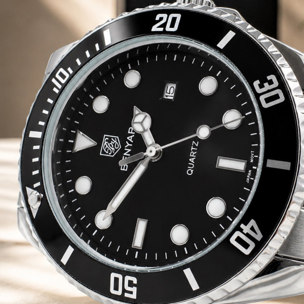 Мужские часы Benyar BY-5223 Silver-Black со стальным браслетом