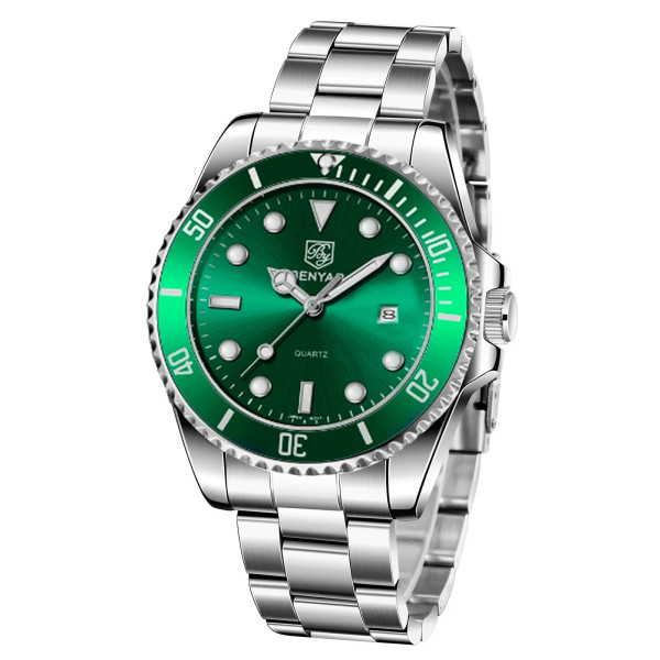 Мужские часы Benyar BY-5223 Silver-Green со стальным браслетом