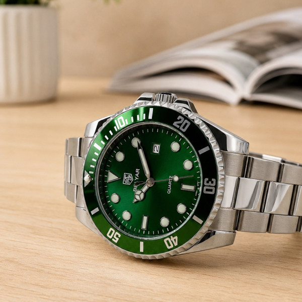 Мужские часы Benyar BY-5223 Silver-Green со стальным браслетом