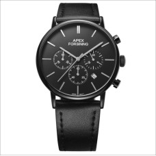 Чоловічий годинник Forsining 8312 All Black зі шкіряним ремінцем та хронографом