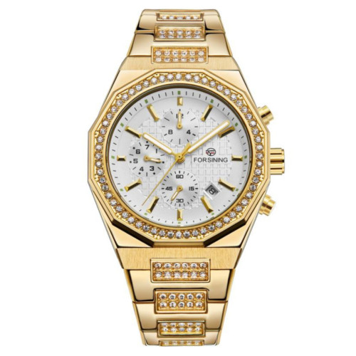 Механические часы Forsining 8314 Gold-White Steel с автоподзаводом