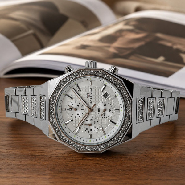 Механічний наручний годинник Forsining 8314 Silver-White Steel з автопідзаводом