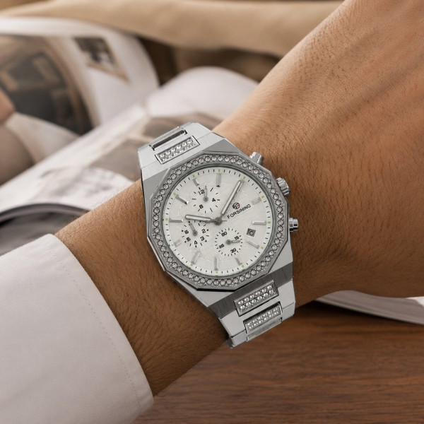 Механічний наручний годинник Forsining 8314 Silver-White Steel з автопідзаводом