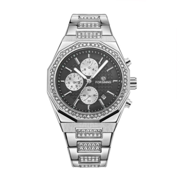 Механические часы Forsining 8314 Silver-Black Steel с автоподзаводом