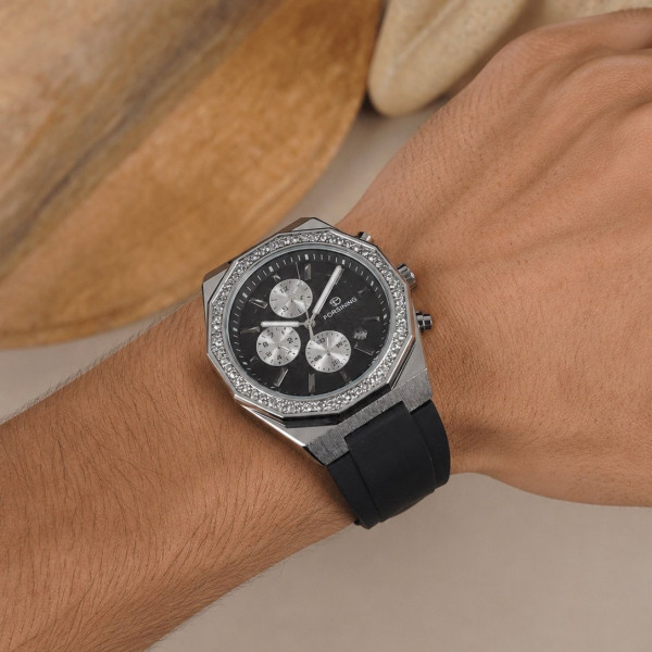 Механические часы Forsining 8314 Black-Silver с автоподзаводом и силиконовым корешком