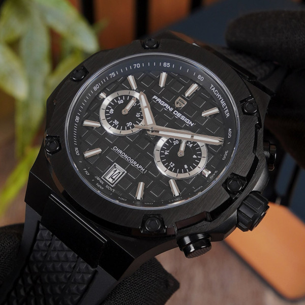 Чоловічий годинник Pagani Design PD-YS032 Black з механізмом Seiko та каучуковим ремінцем