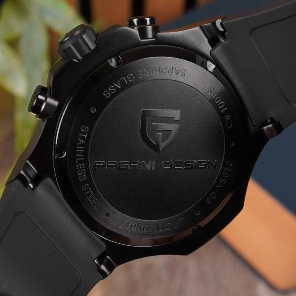 Чоловічий годинник Pagani Design PD-YS032 Black з механізмом Seiko та каучуковим ремінцем