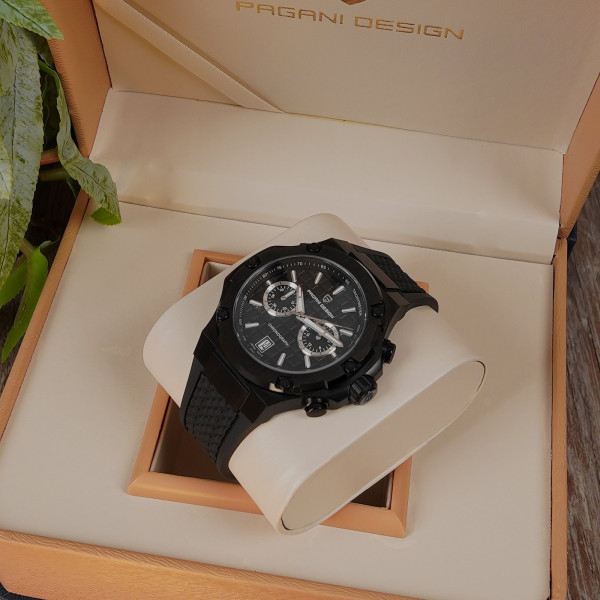 Чоловічий годинник Pagani Design PD-YS032 Black з механізмом Seiko та каучуковим ремінцем