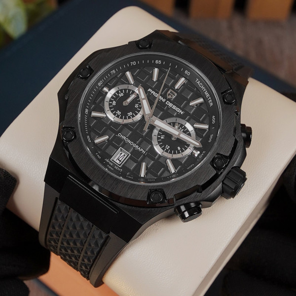 Чоловічий годинник Pagani Design PD-YS032 Black з механізмом Seiko та каучуковим ремінцем