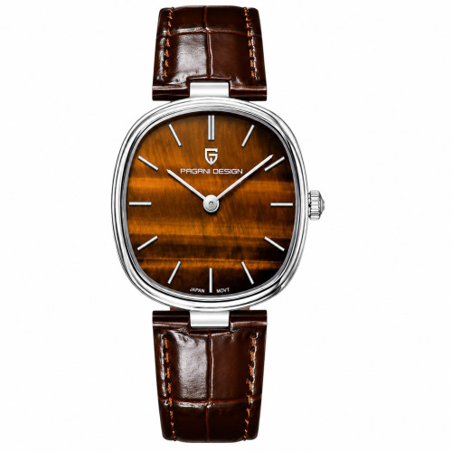 Женские часы Pagani Design PD-1825 Silver-Brown Leather сапфировое стекло 5 ATM