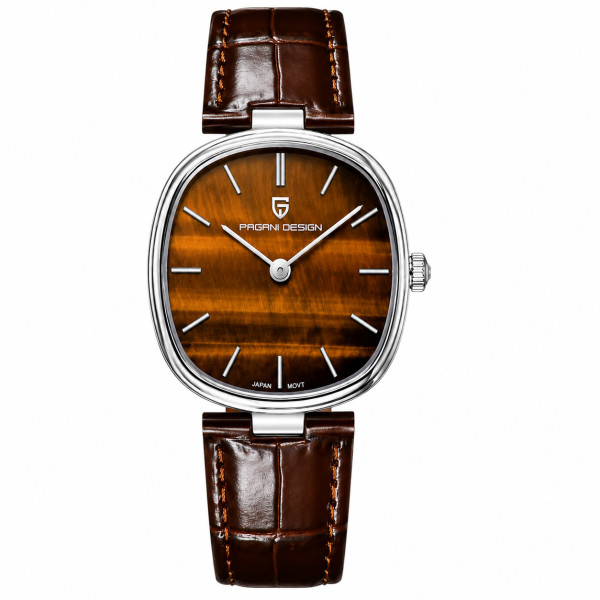Жіночий годинник Pagani Design PD-1825 Silver-Brown Leather сапфірове скло 5 ATM