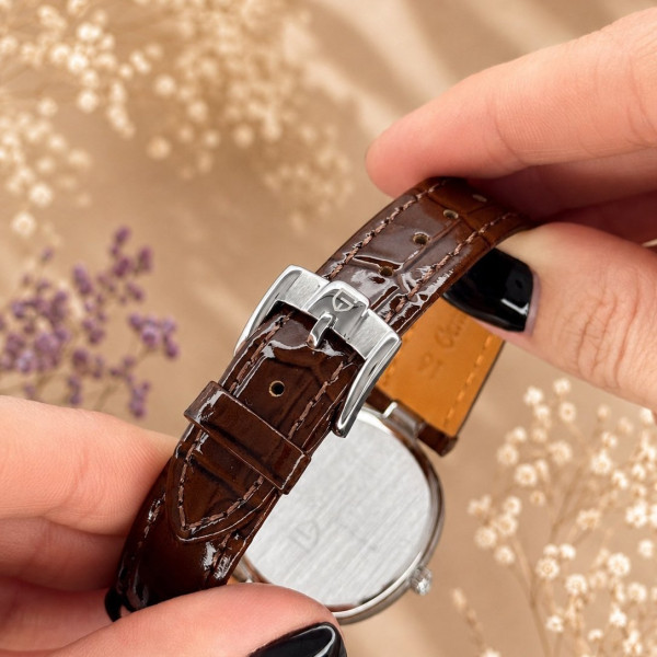 Жіночий годинник Pagani Design PD-1825 Silver-Brown Leather сапфірове скло 5 ATM