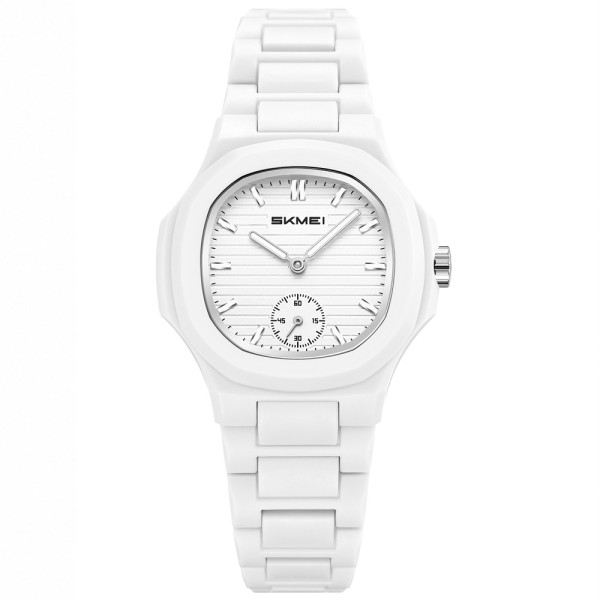 Женские часы Skmei 2678WT White кварцевые с белым нейлоновым корешком