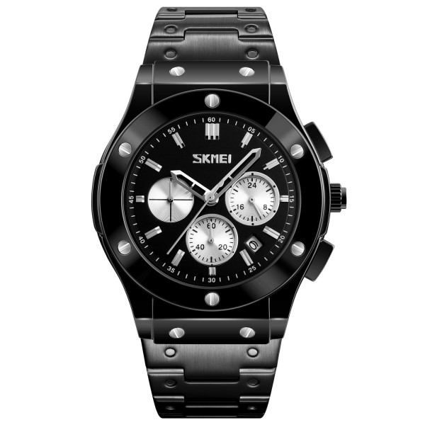 Мужские наручные часы Skmei 9157SBKSI Black-Silver-Steel со стальным браслетом
