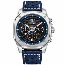 Чоловічий годинник Benyar BY-5222 Blue-Silver з хронографом та синім ремінцем