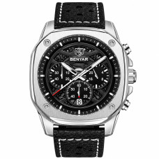 Чоловічий годинник Benyar BY-5222 Black-Silver зі сталевим корпусом та шкіряним ремінцем