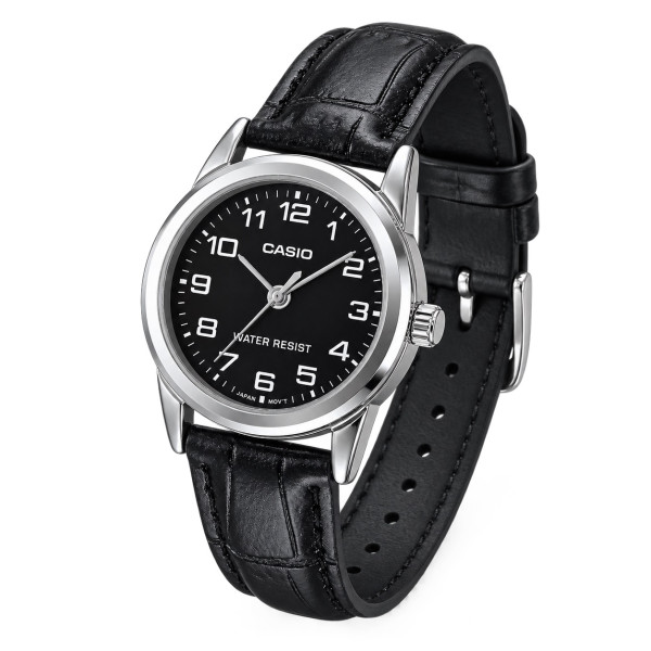 Женские часы Casio LTP-V001L-1B кварцевые с черным кожаным ремешком