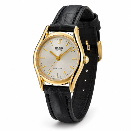 Женские часы Casio LTP-1094Q-7A с черным кожаным корешком