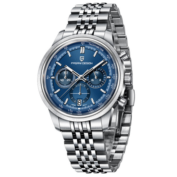 Мужские часы Pagani Design PD-1827 Silver-Blue хронограф 10 ATM