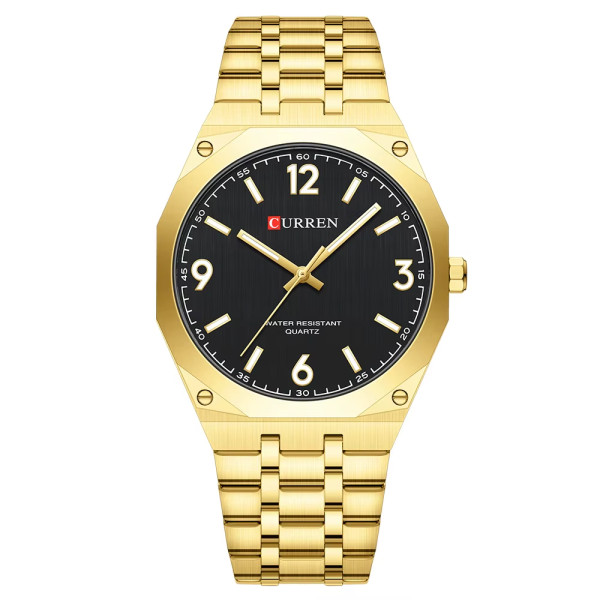 Чоловічий годинник Curren 8504 Gold-Black класичний з металевим браслетом