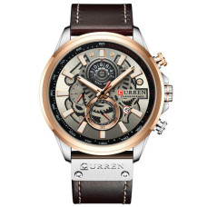 Мужские кварцевые часы Curren 8380 Black-Brown с кожаным корешком