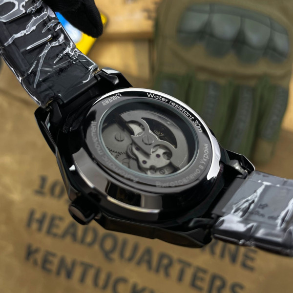 Чоловічий годинник Класичний годинник Awarder 024 Не Забуду Black Steel Automatics з Індивідуальним дизайном, сталевий ремінець