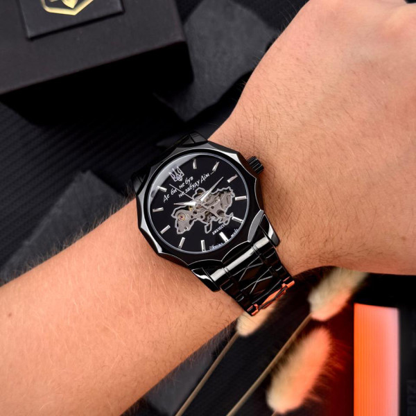 Чоловічий годинник Класичний годинник Awarder 024 Не Забуду Black Steel Automatics з Індивідуальним дизайном, сталевий ремінець