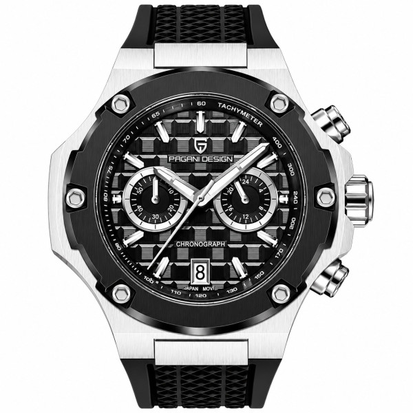 Чоловічий годинник Pagani Design PD-YS032 Silver-Black-Black Rubber на каучуковому ремінці