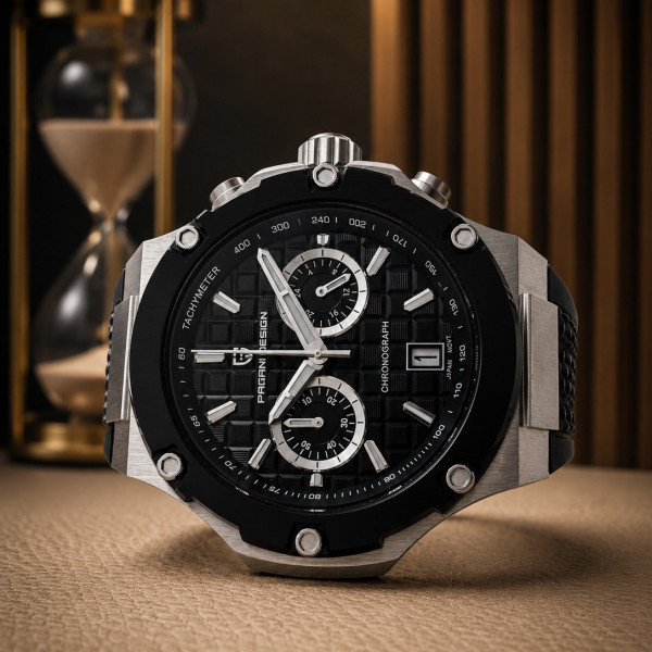 Чоловічий годинник Pagani Design PD-YS032 Silver-Black-Black Rubber на каучуковому ремінці