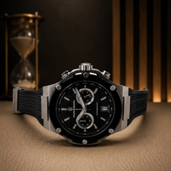 Чоловічий годинник Pagani Design PD-YS032 Silver-Black-Black Rubber на каучуковому ремінці