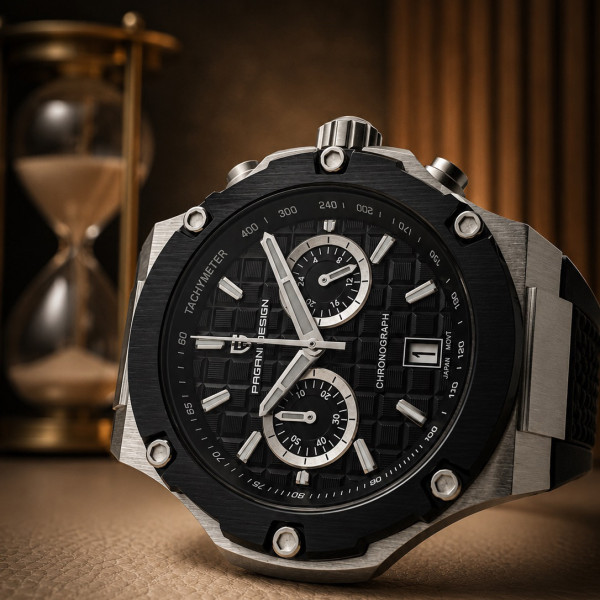 Чоловічий годинник Pagani Design PD-YS032 Silver-Black-Black Rubber на каучуковому ремінці