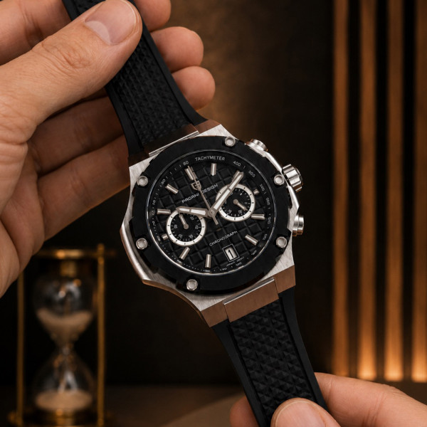 Чоловічий годинник Pagani Design PD-YS032 Silver-Black-Black Rubber на каучуковому ремінці