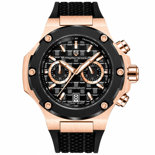 Чоловічий годинник Pagani Design PD-YS032 Rose Gold-Black на каучуковому ремінці