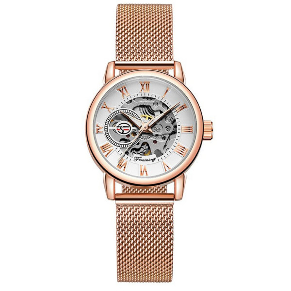 Женские механические часы Forsining 8099M Cuprum-White Ledy Mesh