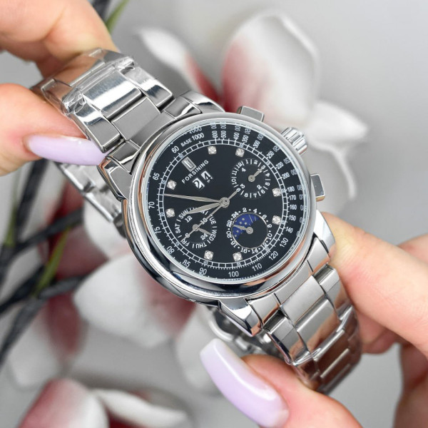 Жіночий годинник Forsining 6918 Silver-Black, механіка з автопідзаводом