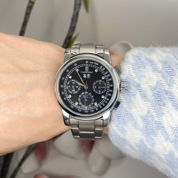 Жіночий годинник Forsining 6918 Silver-Black, механіка з автопідзаводом