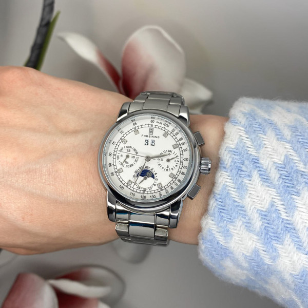 Жіночий годинник Forsining 6918 Silver-White, механіка з автопідзаводом