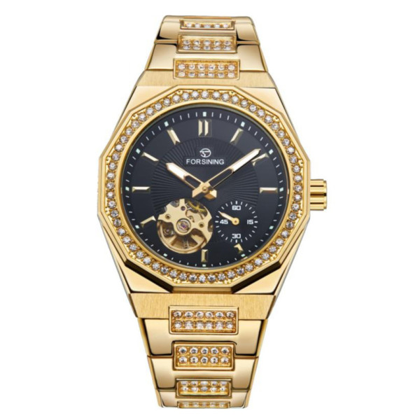 Наручний механічний годинник Forsining 8313 Gold-Black Steel