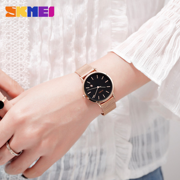 Женские часы Skmei 1530RG Rose Gold с календарём и металлическим браслетом