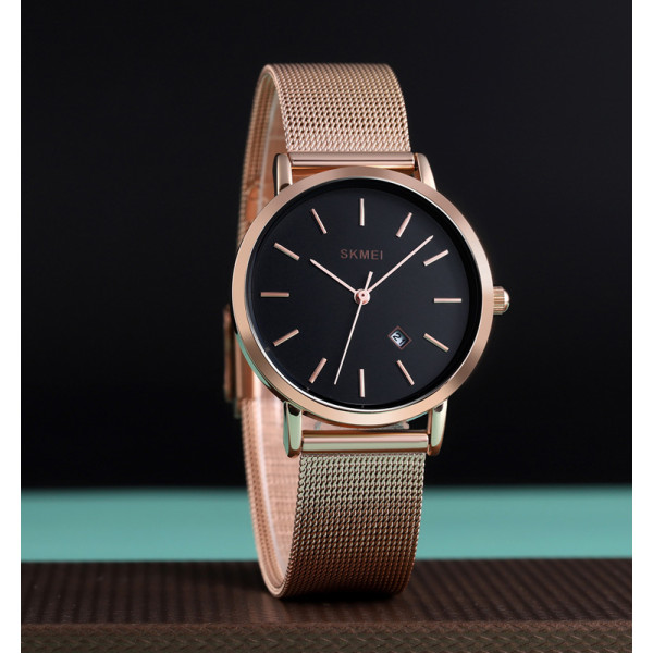 Женские часы Skmei 1530RG Rose Gold с календарём и металлическим браслетом