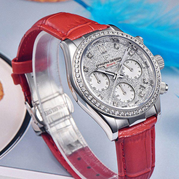 Жіночий годинник Pagani Design PD-1730 Silver-Red, хронограф, сапфірове скло