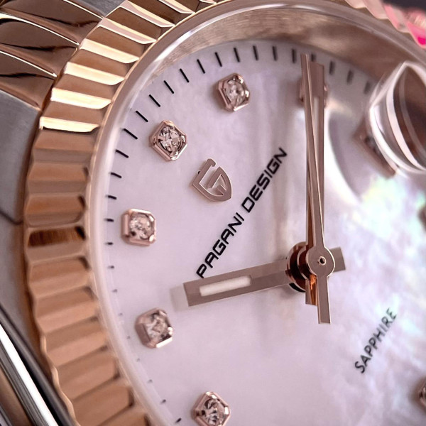 Жіночий годинник Pagani Design PD-1794L Silver-Rose Gold-White, сапфірове скло