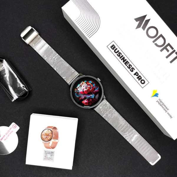 Жіночий розумний годинник Modfit Business Pro Silver Mesh, AMOLED-дисплей